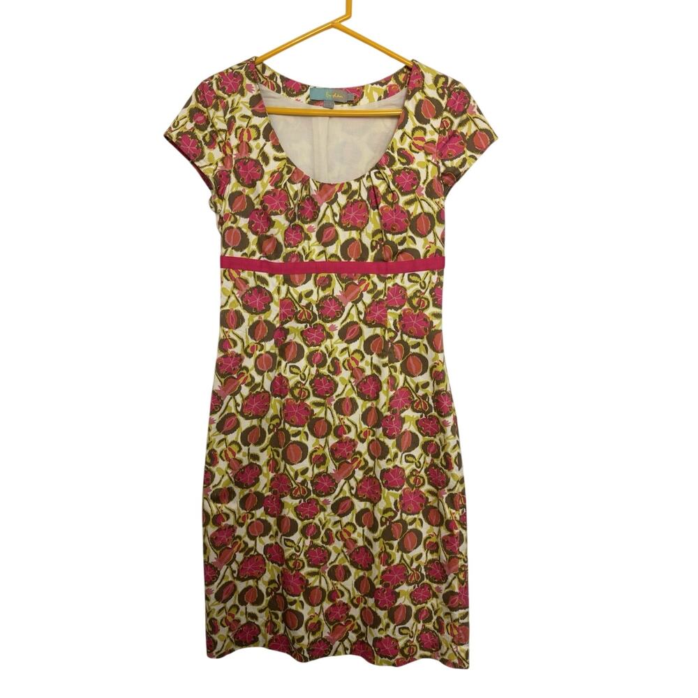 Boden Babydoll Short Sleeve Dress Size 4L Empire Waist Floral Knee Length